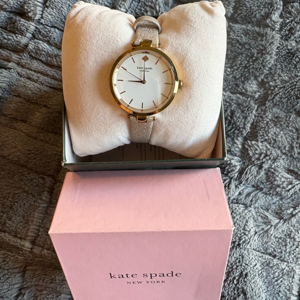Kate Spade New York Holland Three-Hand Rose Gold-Tone Glitter Leather Watch 34mm - Picture 8 of 8